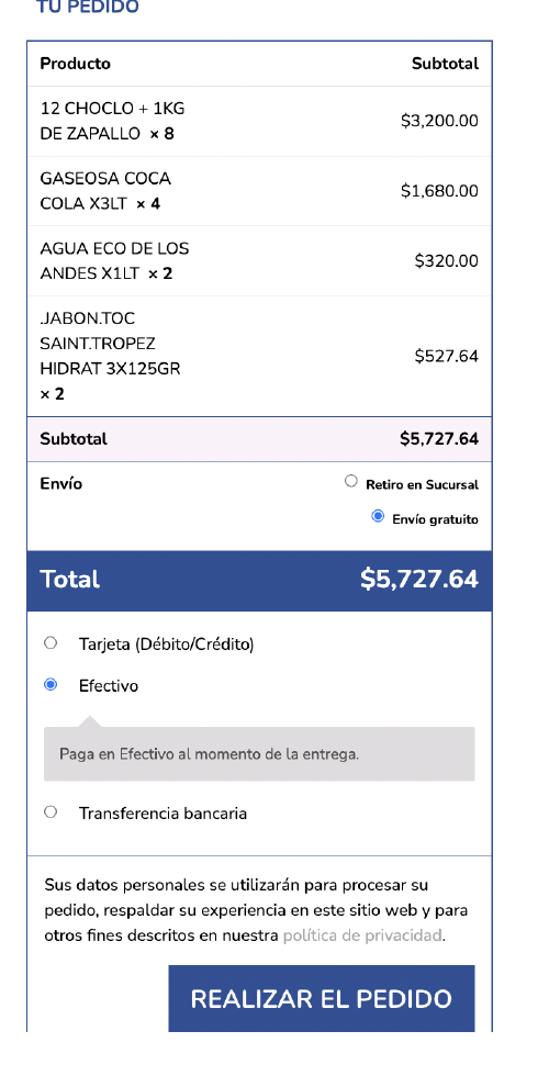 Chequeá tu pedido y seleccion´ el envió